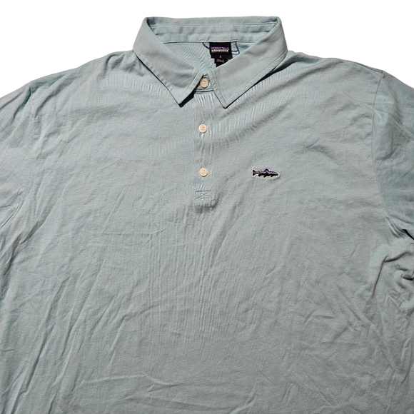 Patagonia Polo Trout Fitz Roy Light Blue Men's Shirt Size Large 52206 - Picture 2 of 9